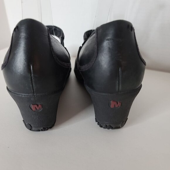 Merrell Poppy Black Leather Mary Jane Wedge Cushion Vibram Sole Shoes‎ Size 9.5 - Picture 7 of 11